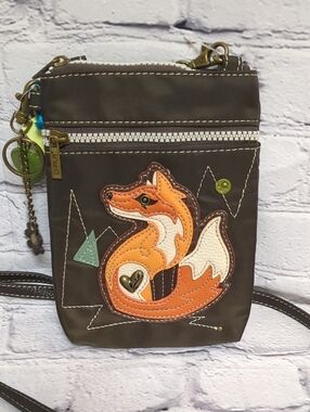 Chala Brown Crossbody Bag with Orange Fox Appliqué